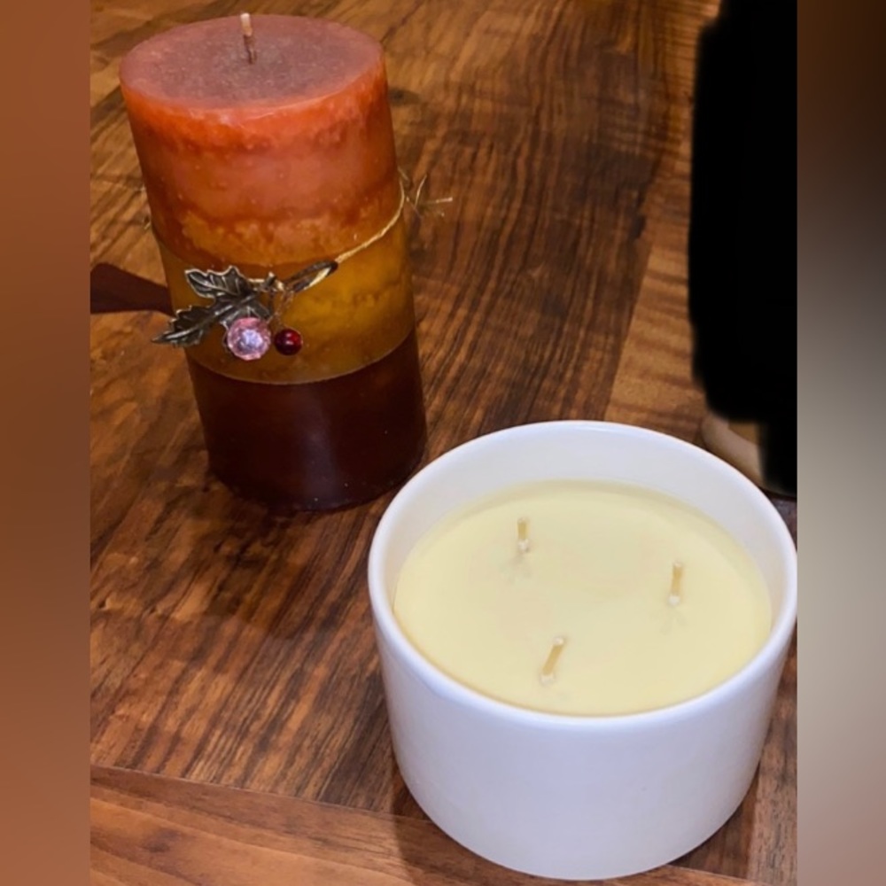 2 NWT Fall Autumn Candles | 3-Wick Beeswax in Jar & Spice Tri-Color Ombré Piller